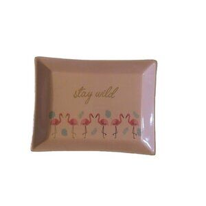 Stay Wild Baby Pink Turquoise Flamingo Design Trinket